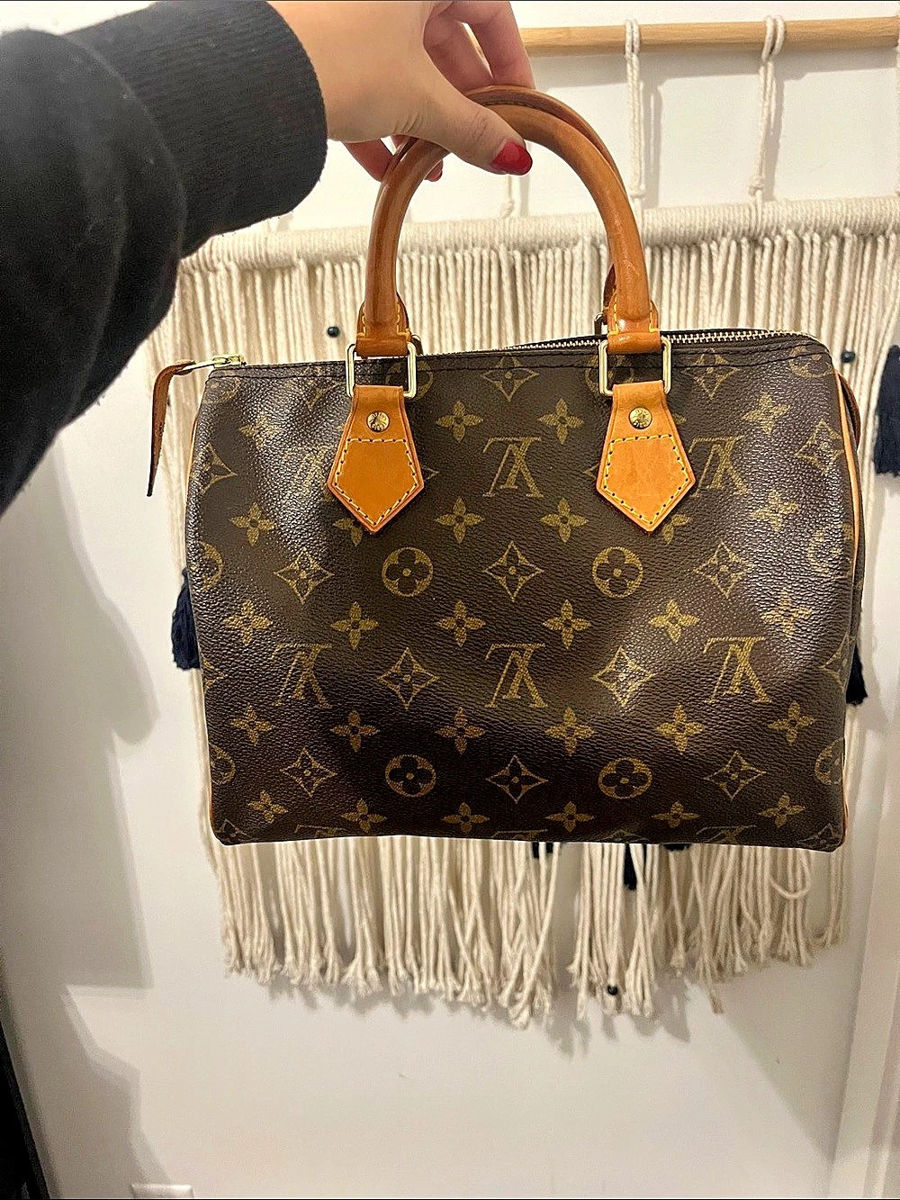 Louis Vuitton Speedy 25 Monogram Satchel Brown & Tan, missing strap.
